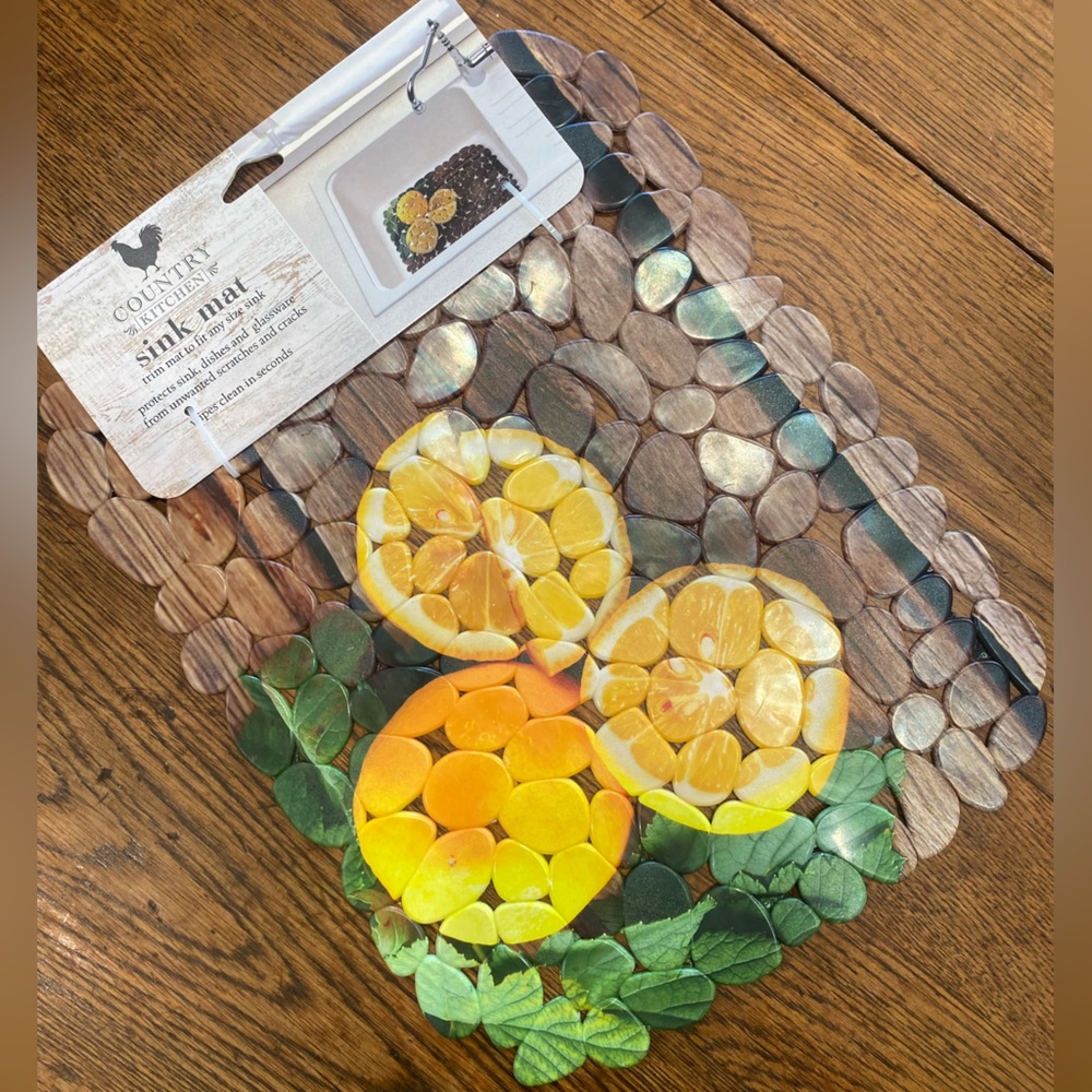 Lemon Sink Mat, Farmhouse Lemons & Leaves Protective Pebble Sink Mat, Sink Mat